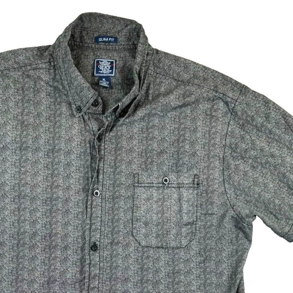 Vintage Black Jack Shirt Men XL Heather‎ Gray Slim Fit Geometric Skate Y2K